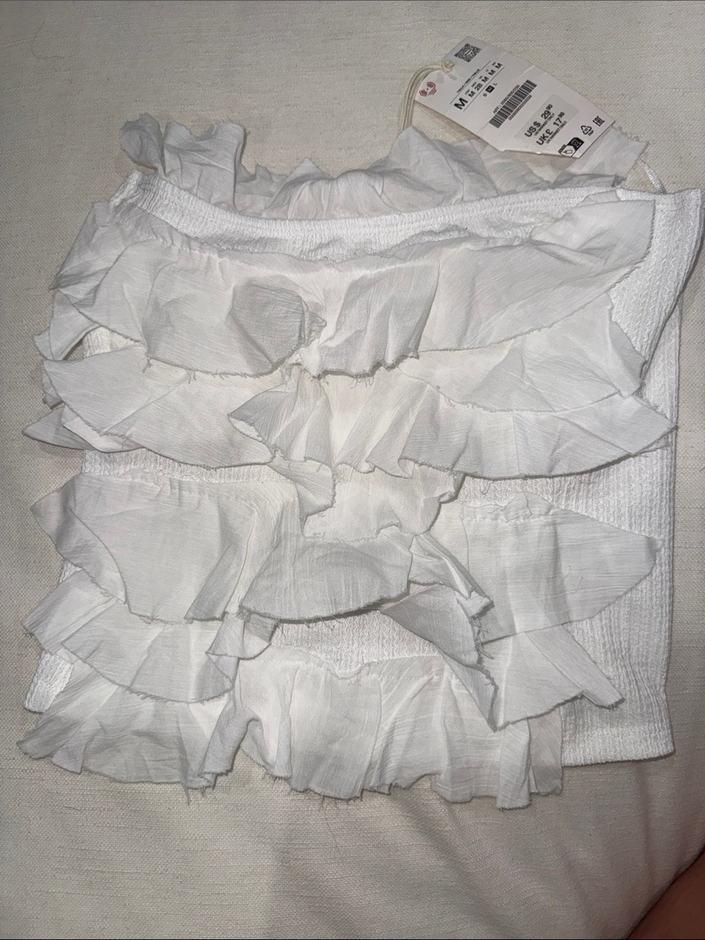 Zara White Ruffle Mini Skirt